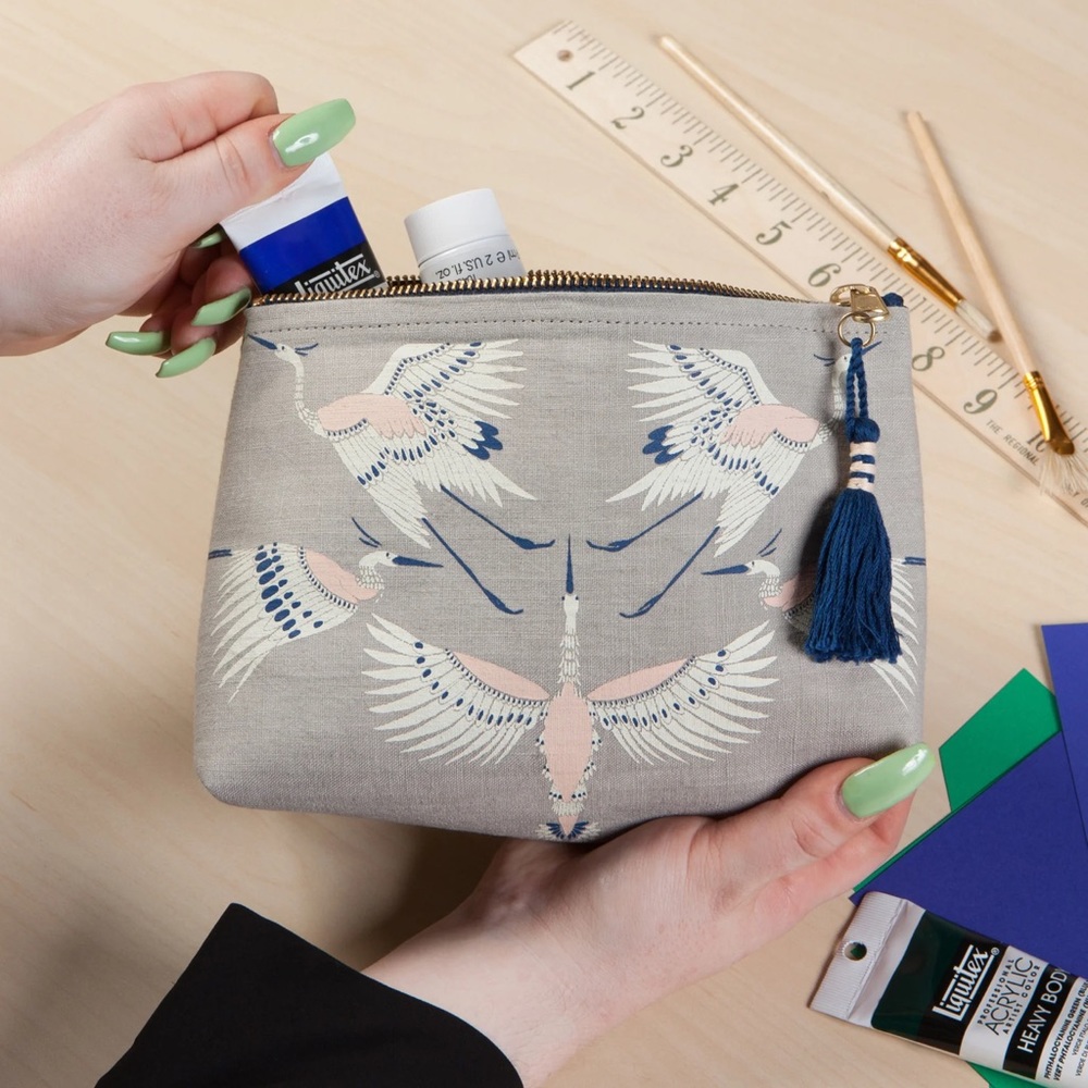 “Flight of Fancy” small linen cosmetic bag - NWT